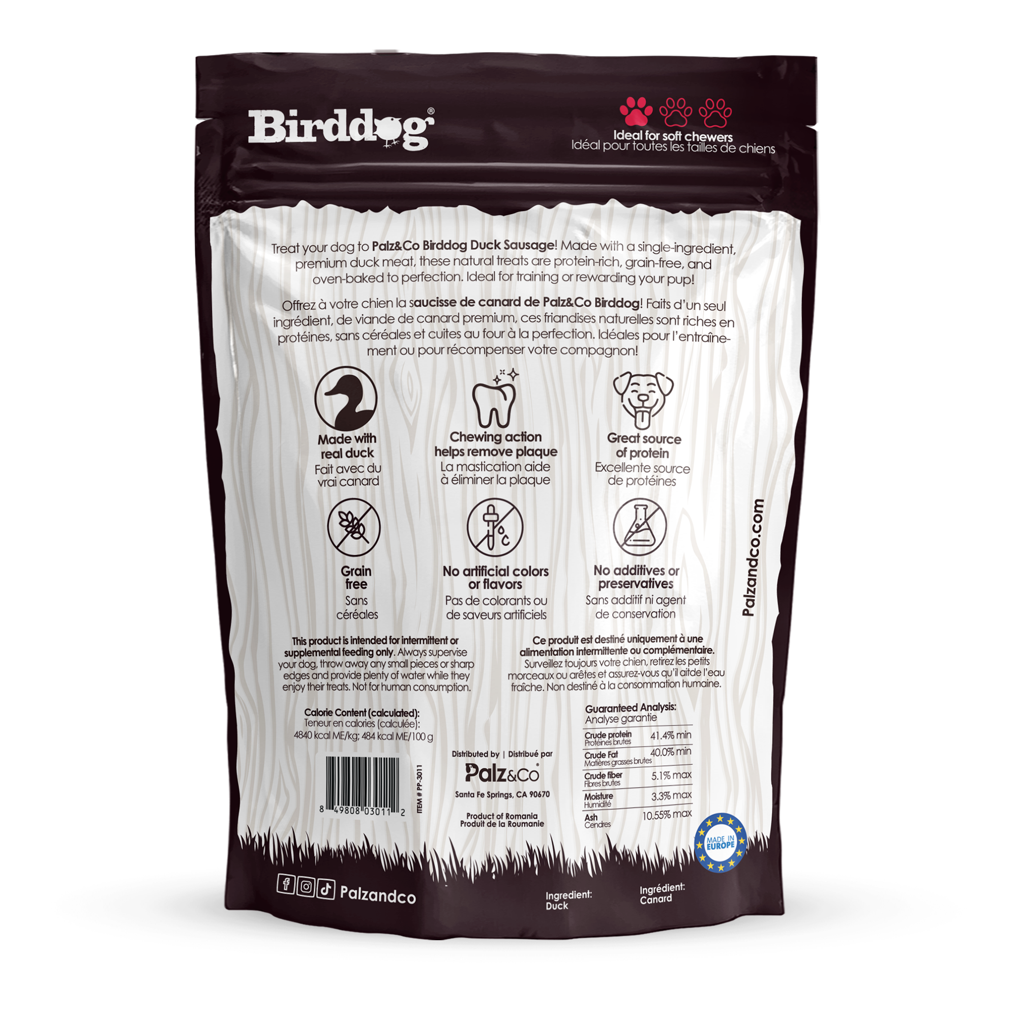 Birddog Duck Sausage Dog Treats - 8 & 20 Pack