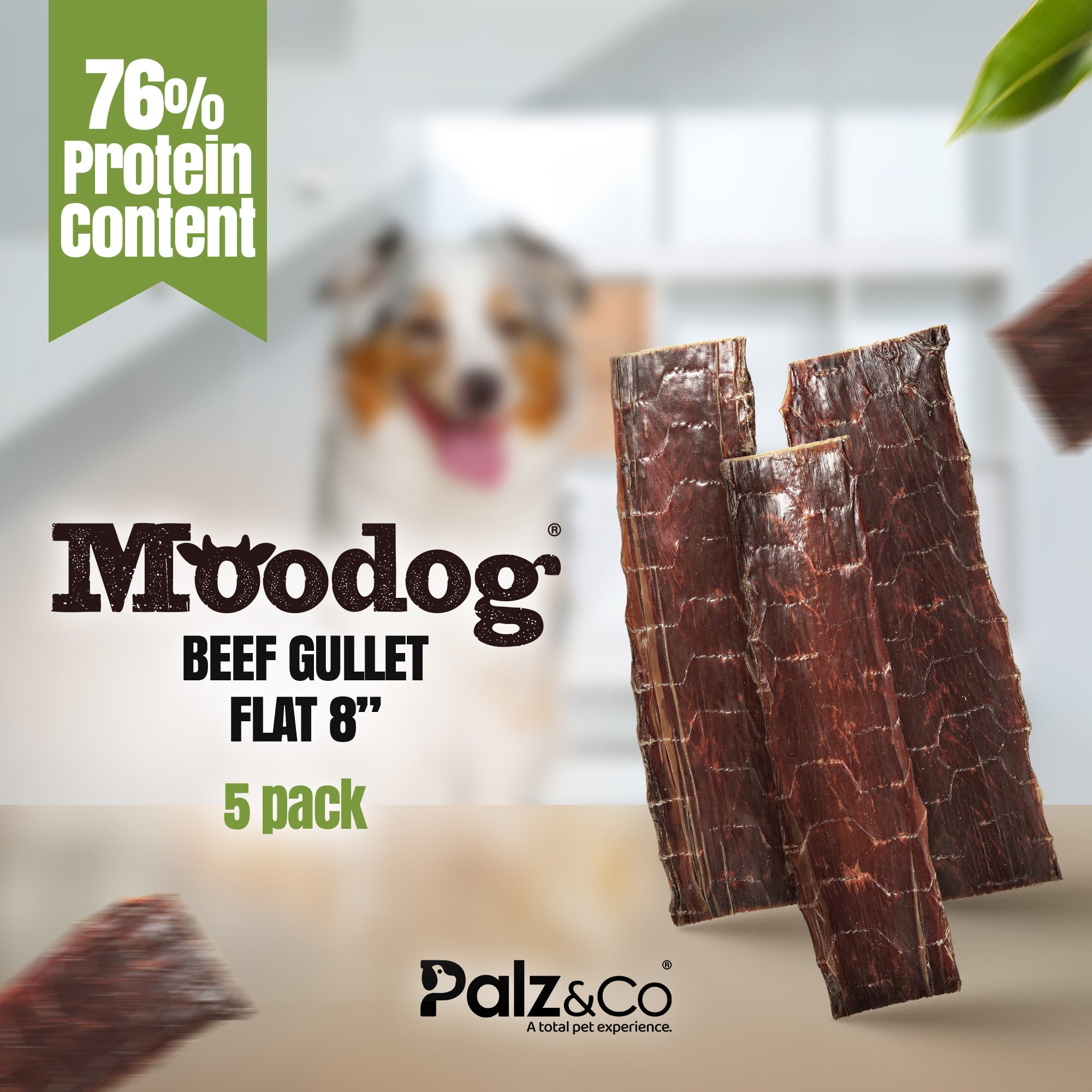 Moodog 8" Flat Beef Gullet - Pack of 5