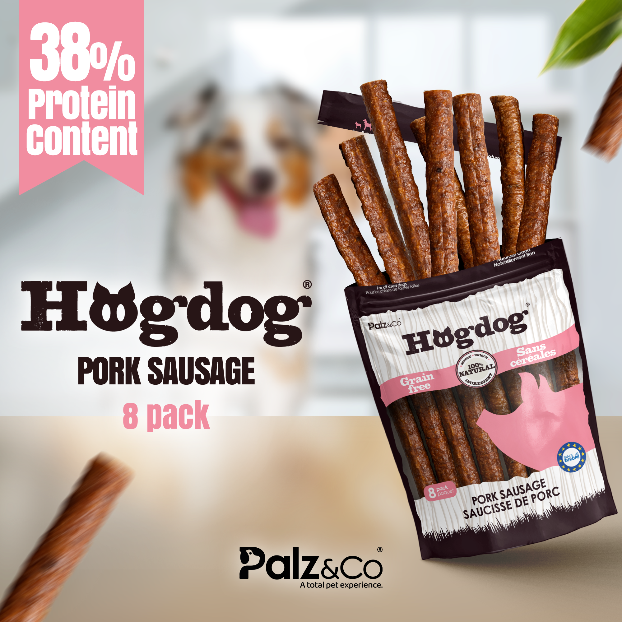 Hogdog Pork Sausage Dog Treats - 8 & 20 Pack