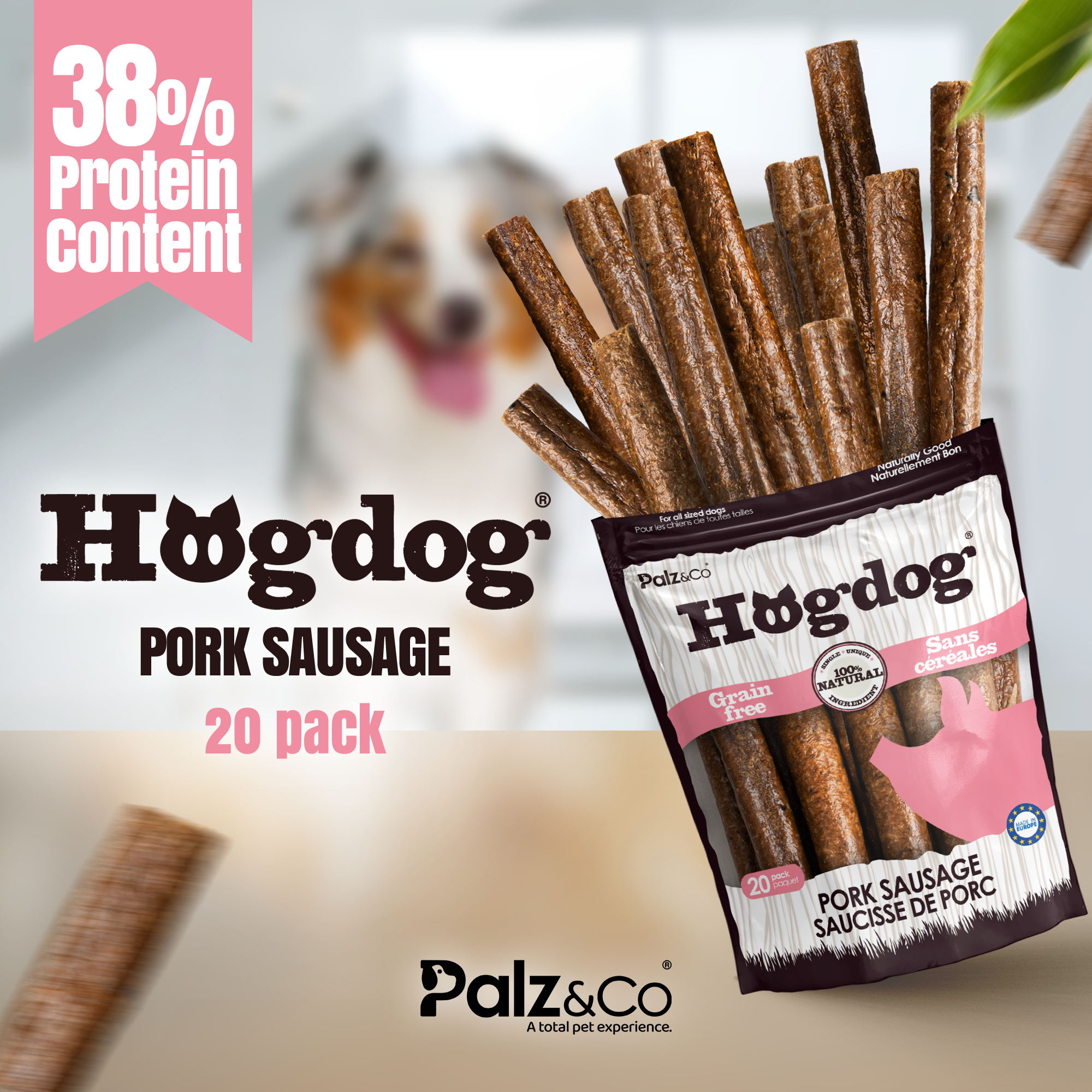 Hogdog Pork Sausage Dog Treats - 8 & 20 Pack