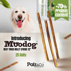 Moodog Beef Thick Bully Sticks 6" & 12", Pack of 25