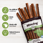 Pack of Mwoodog beef sausages with health benefits on a white background