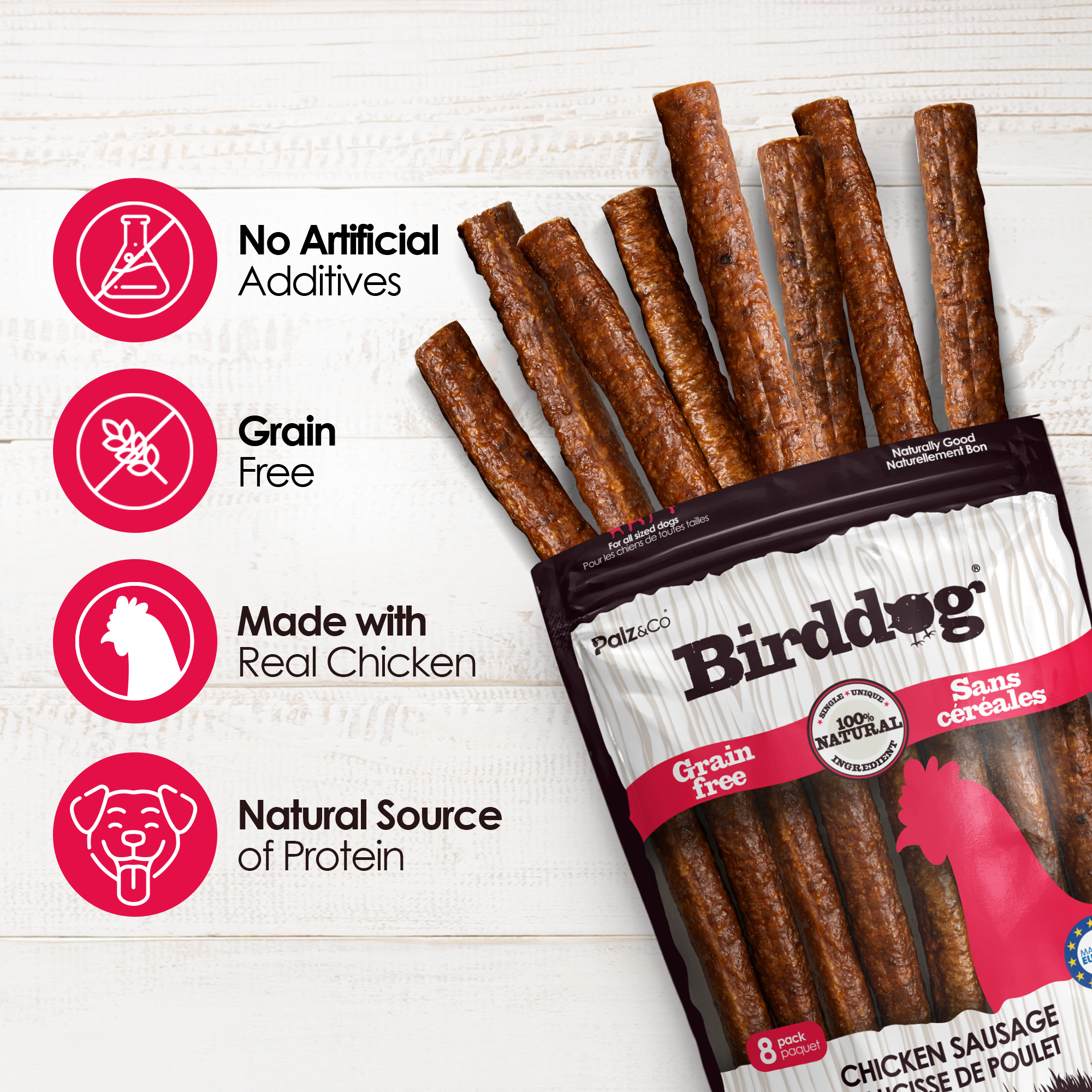 Birddog Chicken Sausage Dog Treats - 8 & 20 Pack