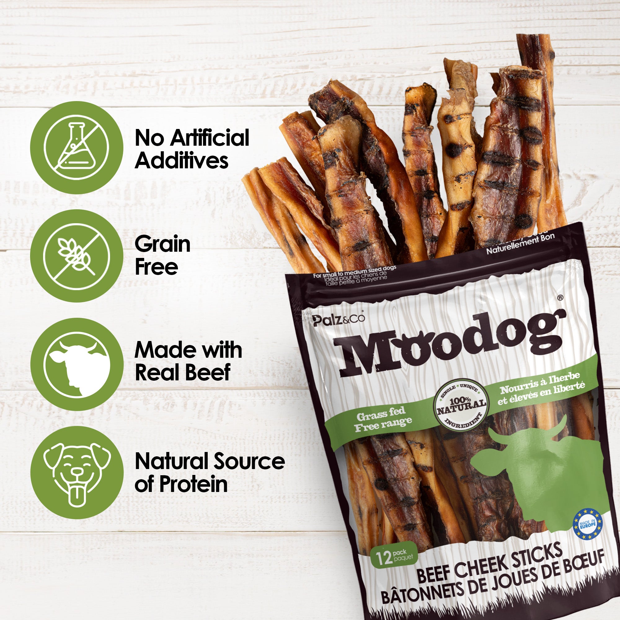 Moodog Beef Cheek Sticks - Pack of 12