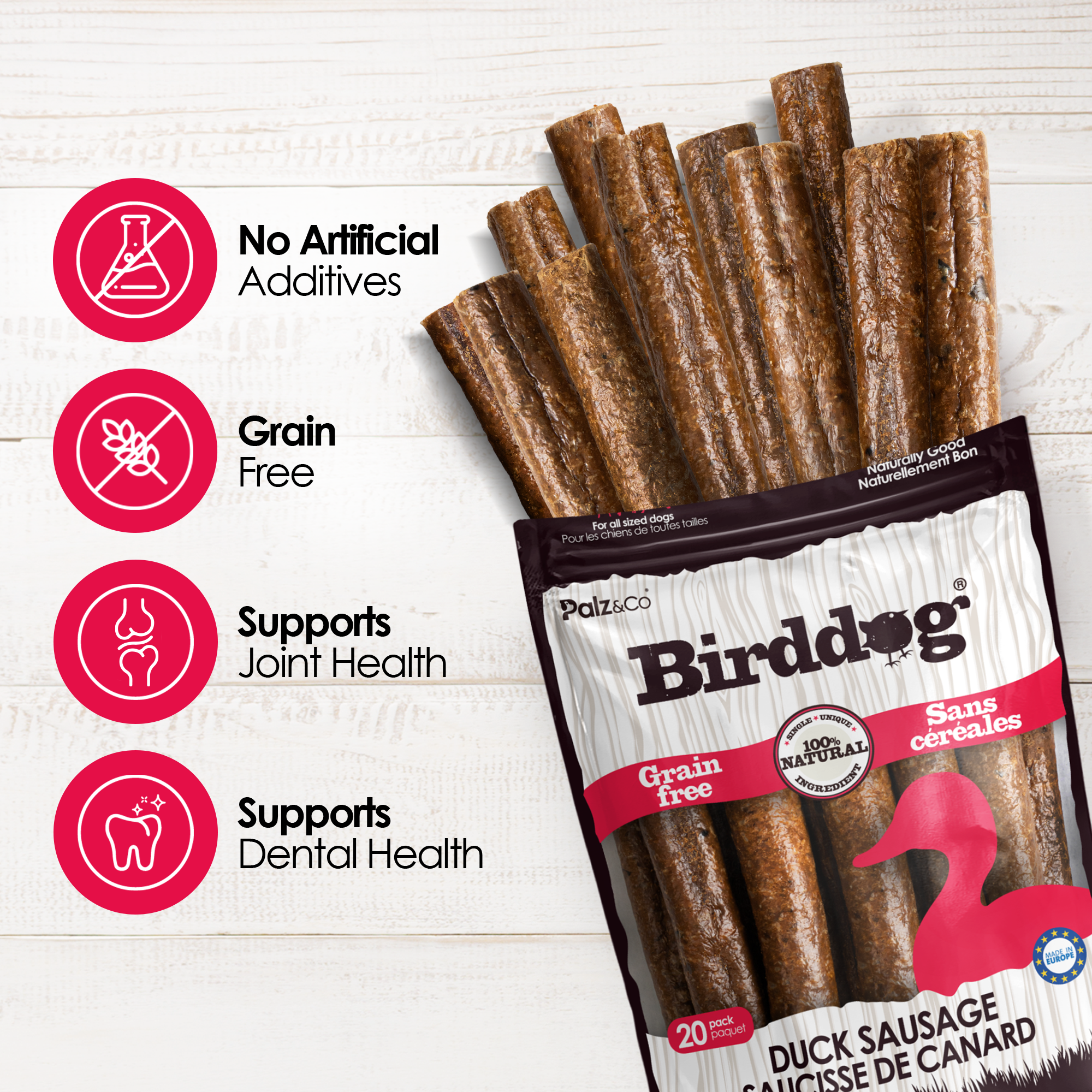 Birddog Duck Sausage Dog Treats - 8 & 20 Pack