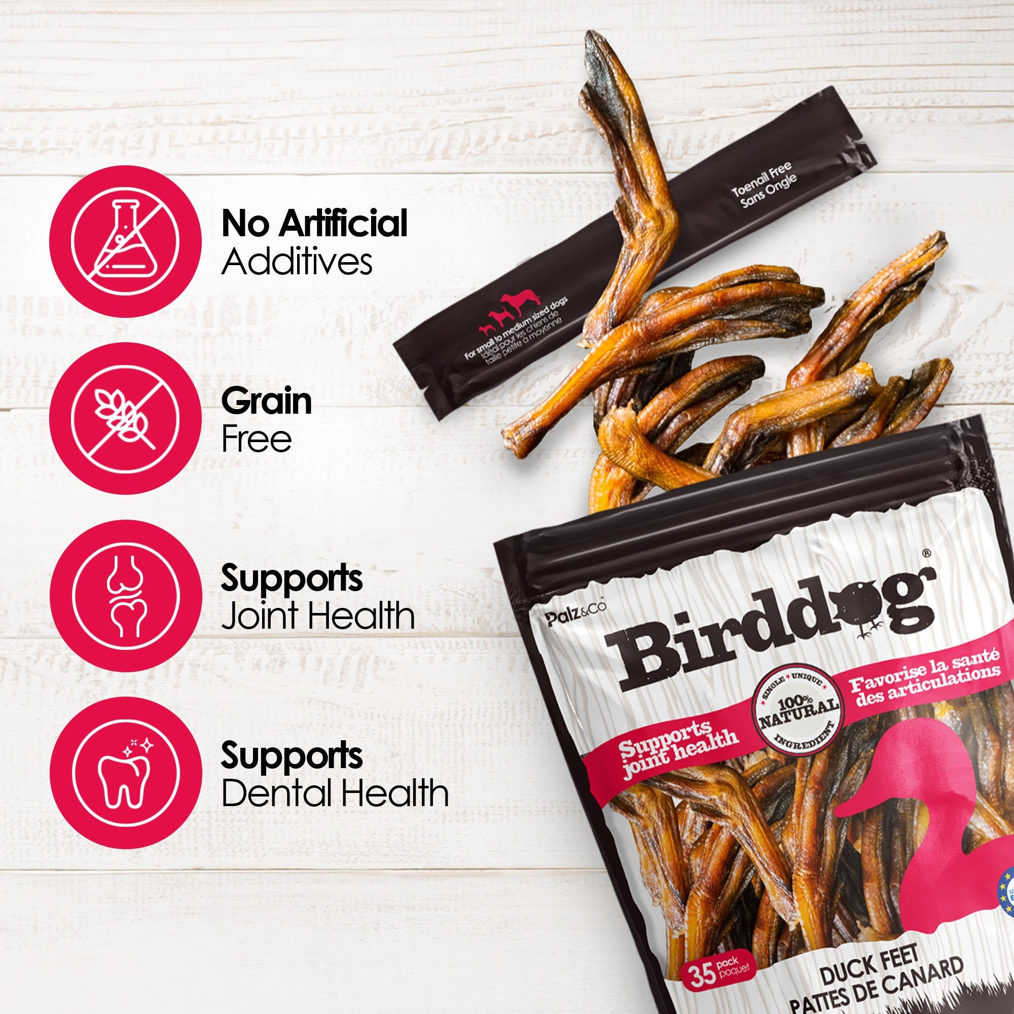 Birddog Duck Feet Chews (no nails) - Pack of 10 & 35