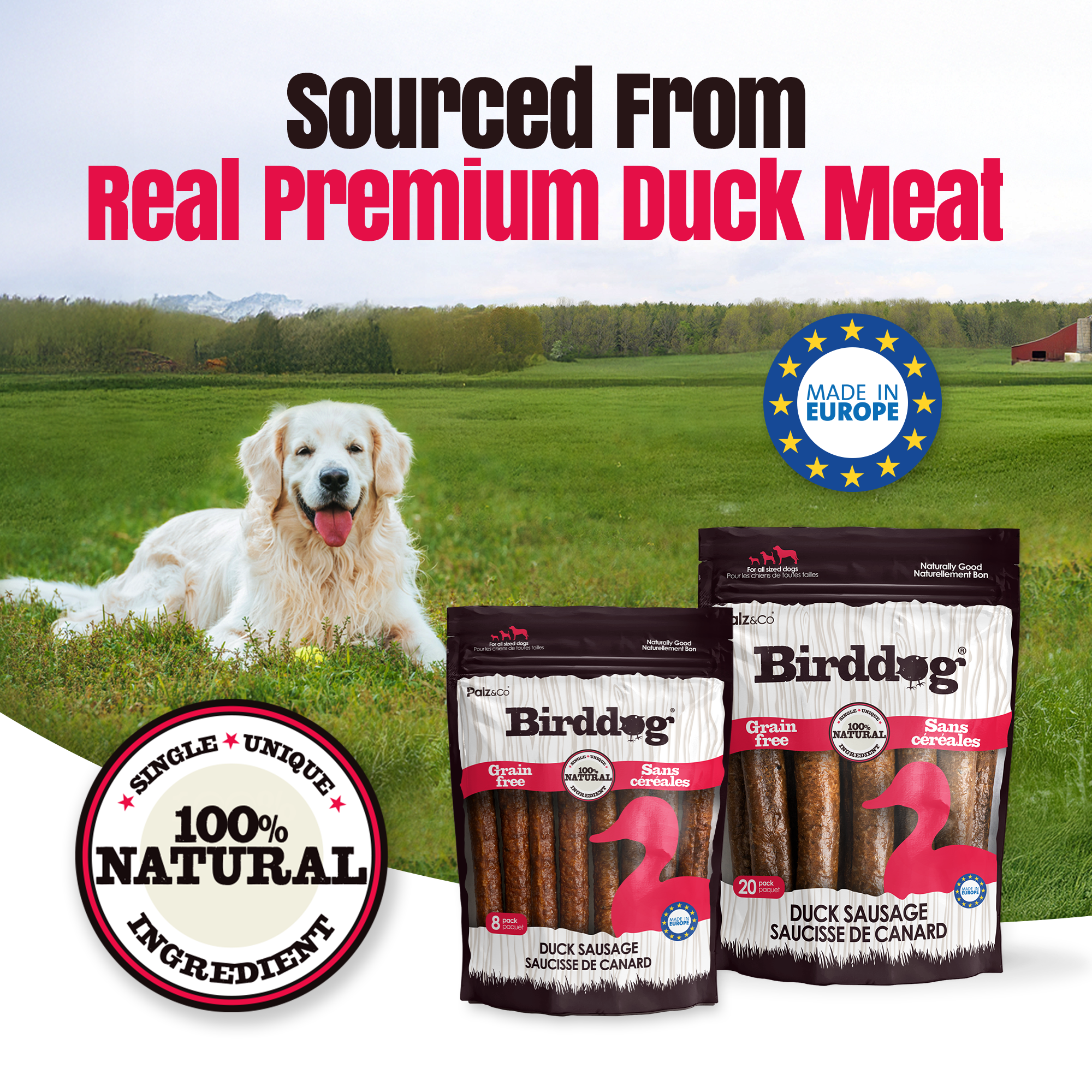Birddog Duck Sausage Dog Treats - 8 & 20 Pack