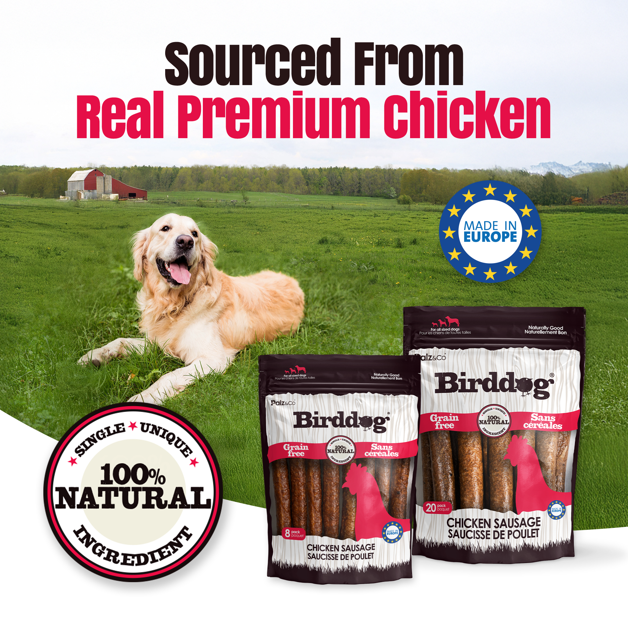 Birddog Chicken Sausage Dog Treats - 8 & 20 Pack