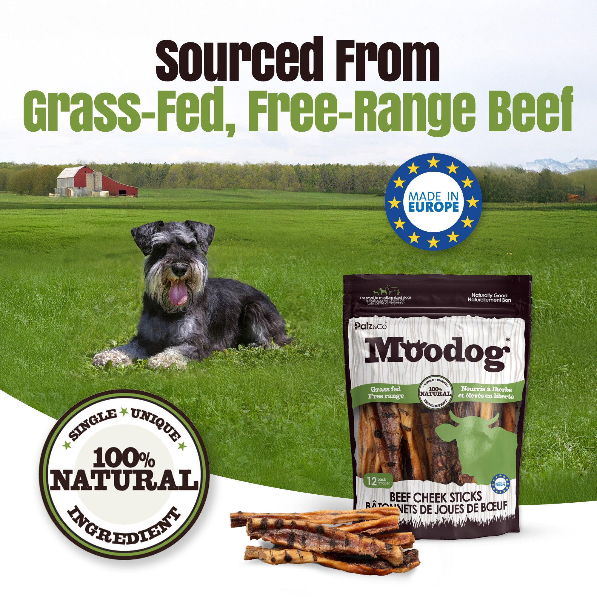 Moodog Beef Cheek Sticks - Pack of 12