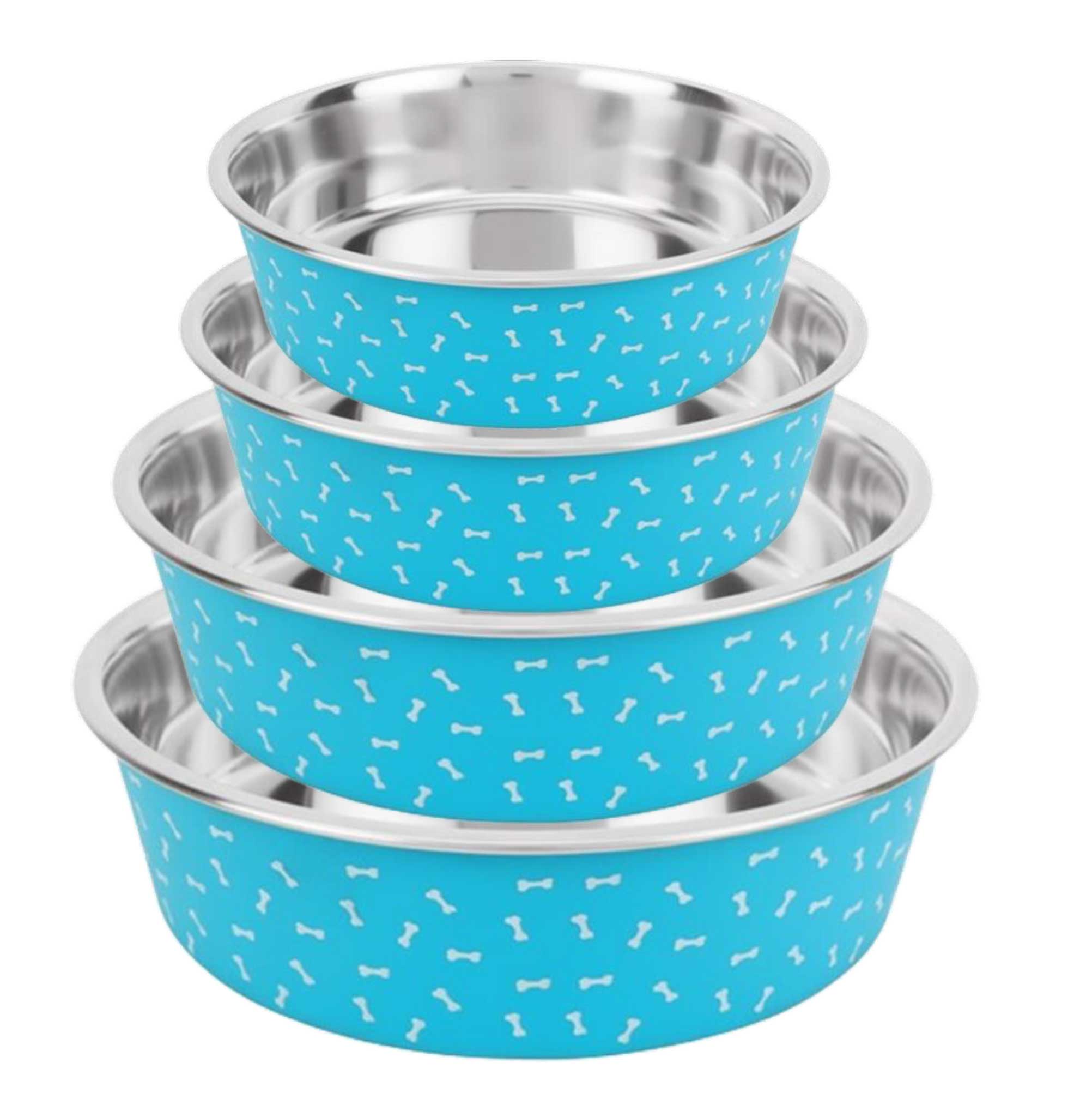 Deco-Blue Stainless Steel Bowls, No-Skid Base