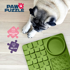 Paw Puzzle Silicone Slow Feeding Mat - Large Green