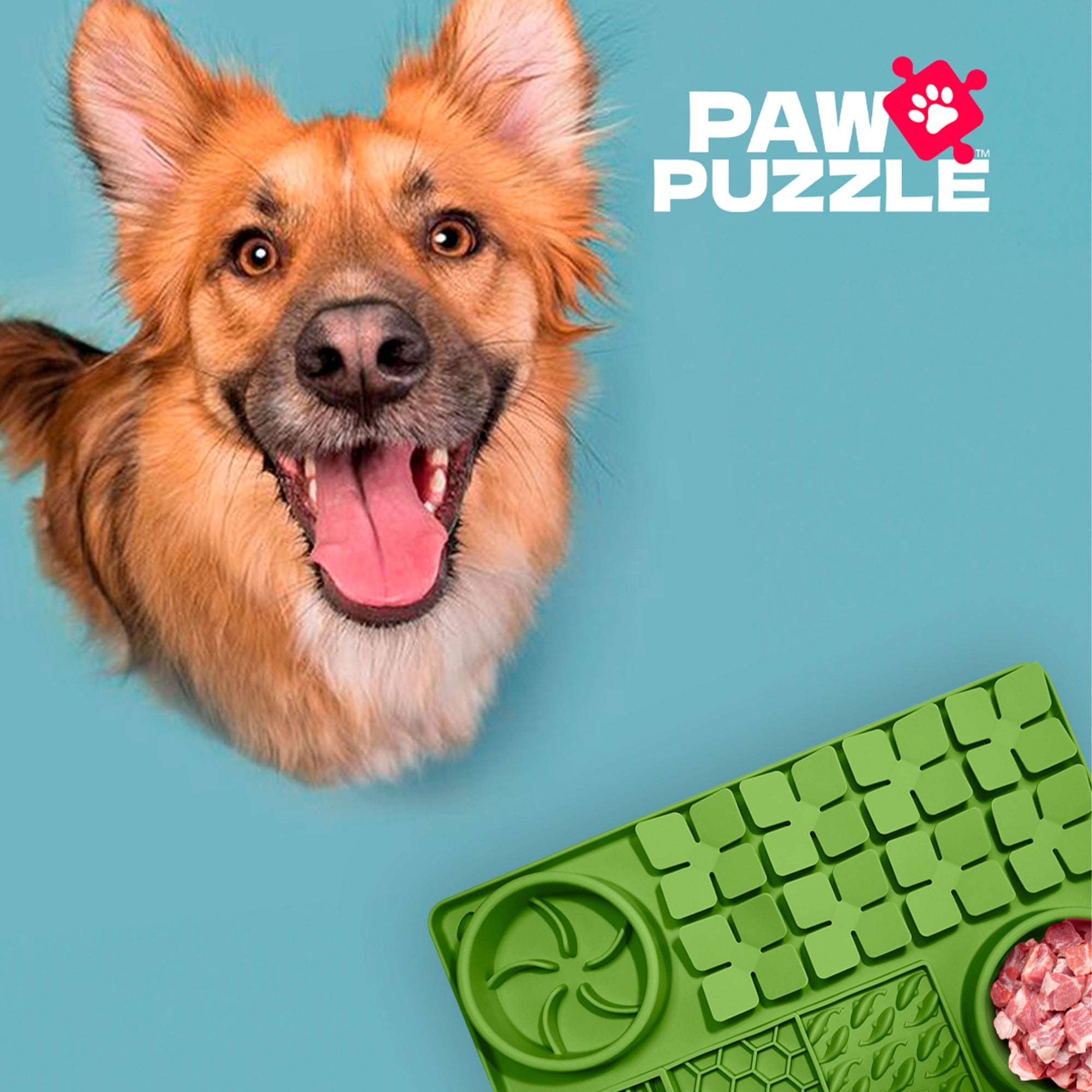 Paw Puzzle Silicone Slow Feeding Mat - Large Green