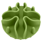 Green silicone mold shaped like a flower on a white background
