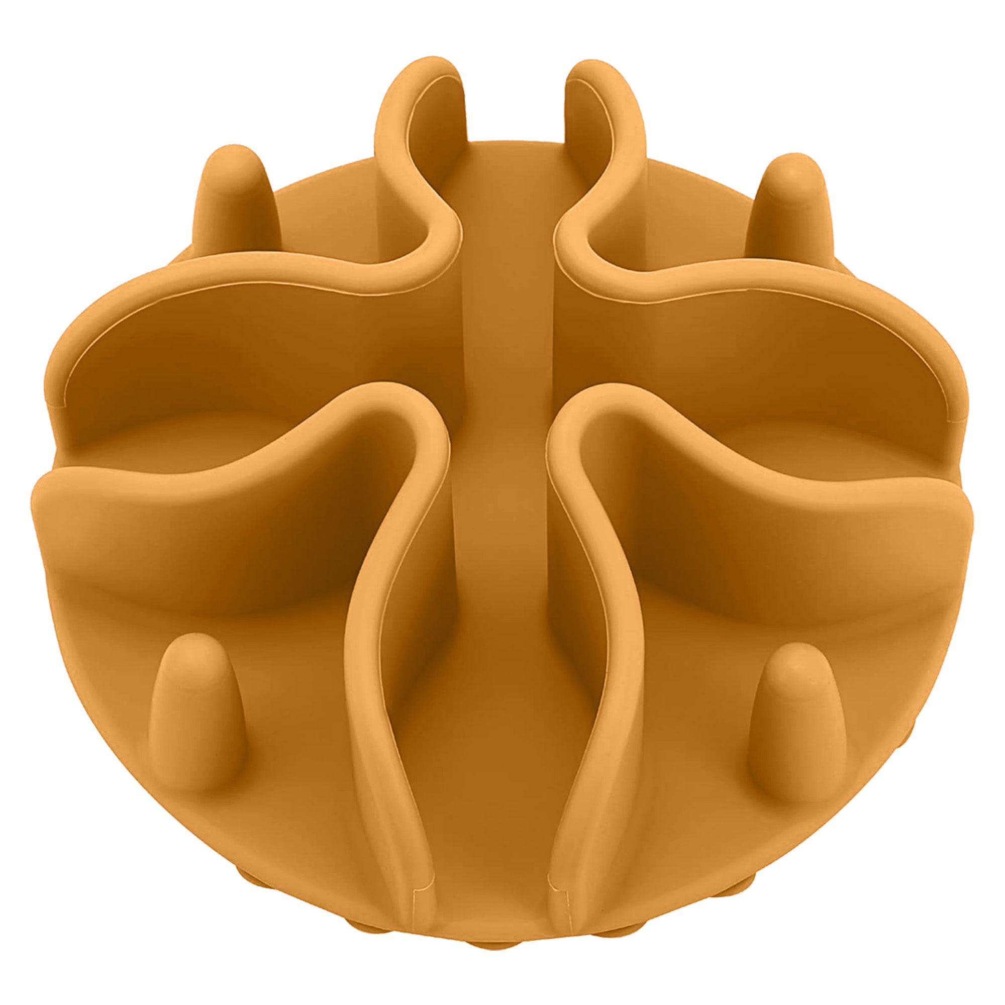 Brown silicone mold shaped like a pumpkin on a white background