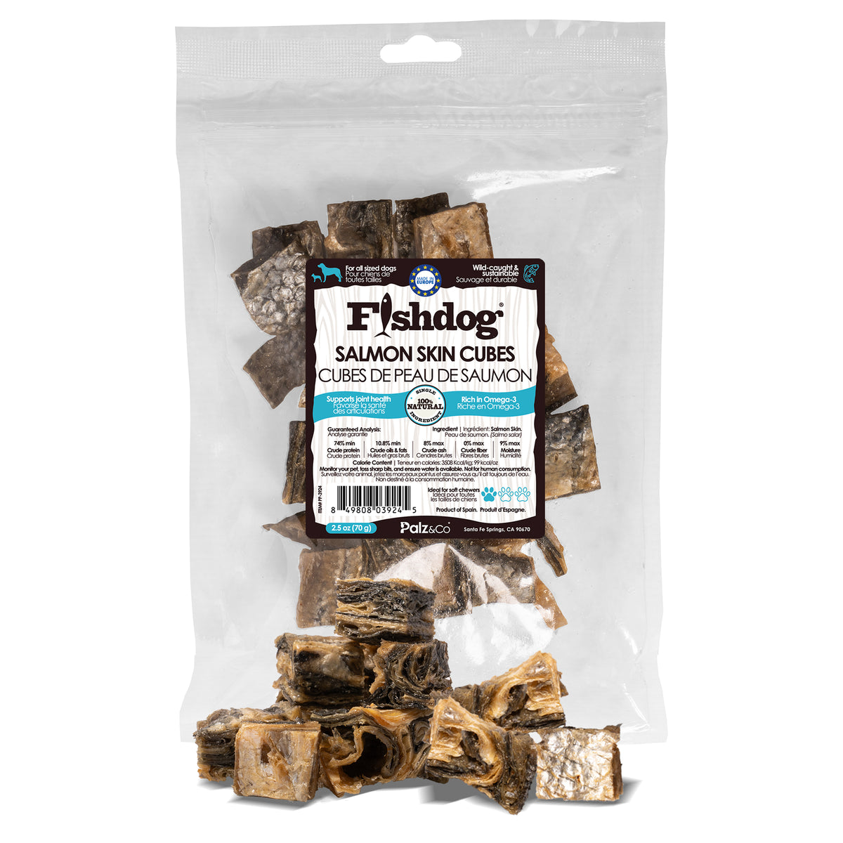 Fishdog Salmon Skin Cubes - 2.5 oz (70g)