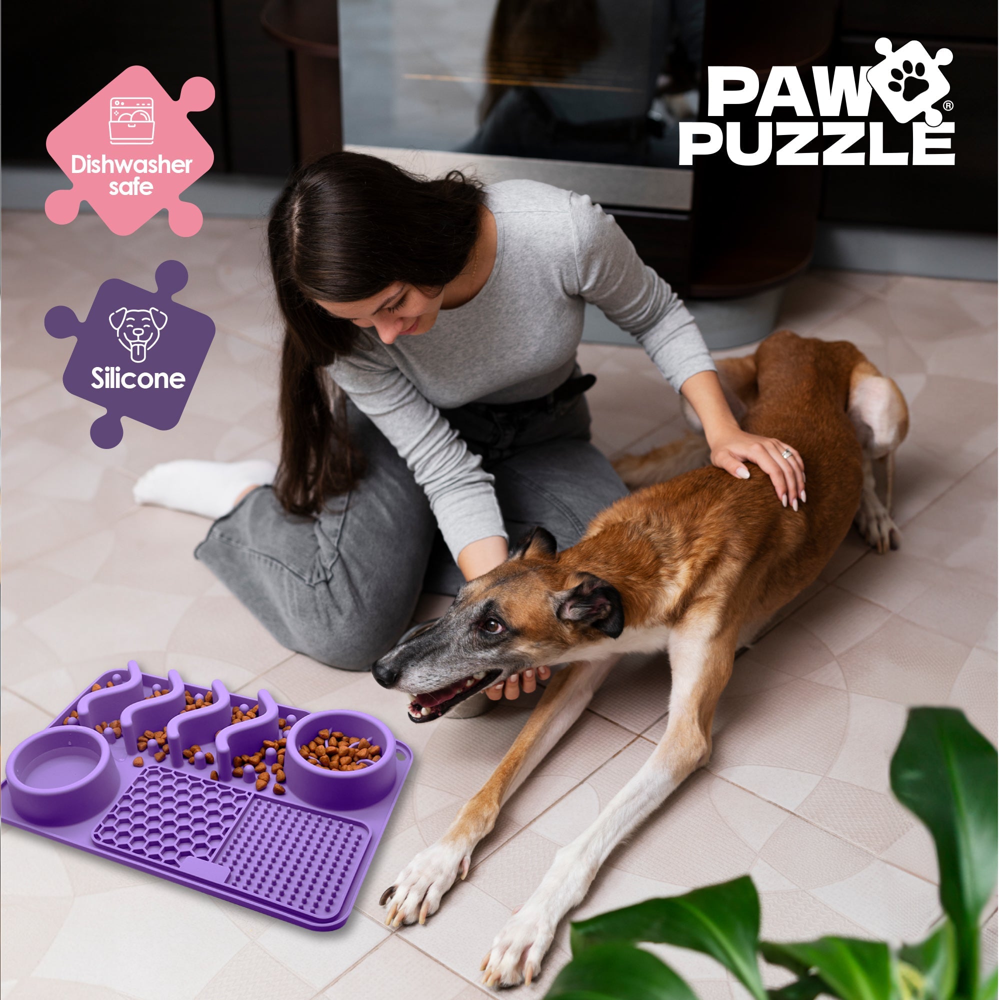 Paw Puzzle Silicone Slow Feeding Mat - Medium Purple