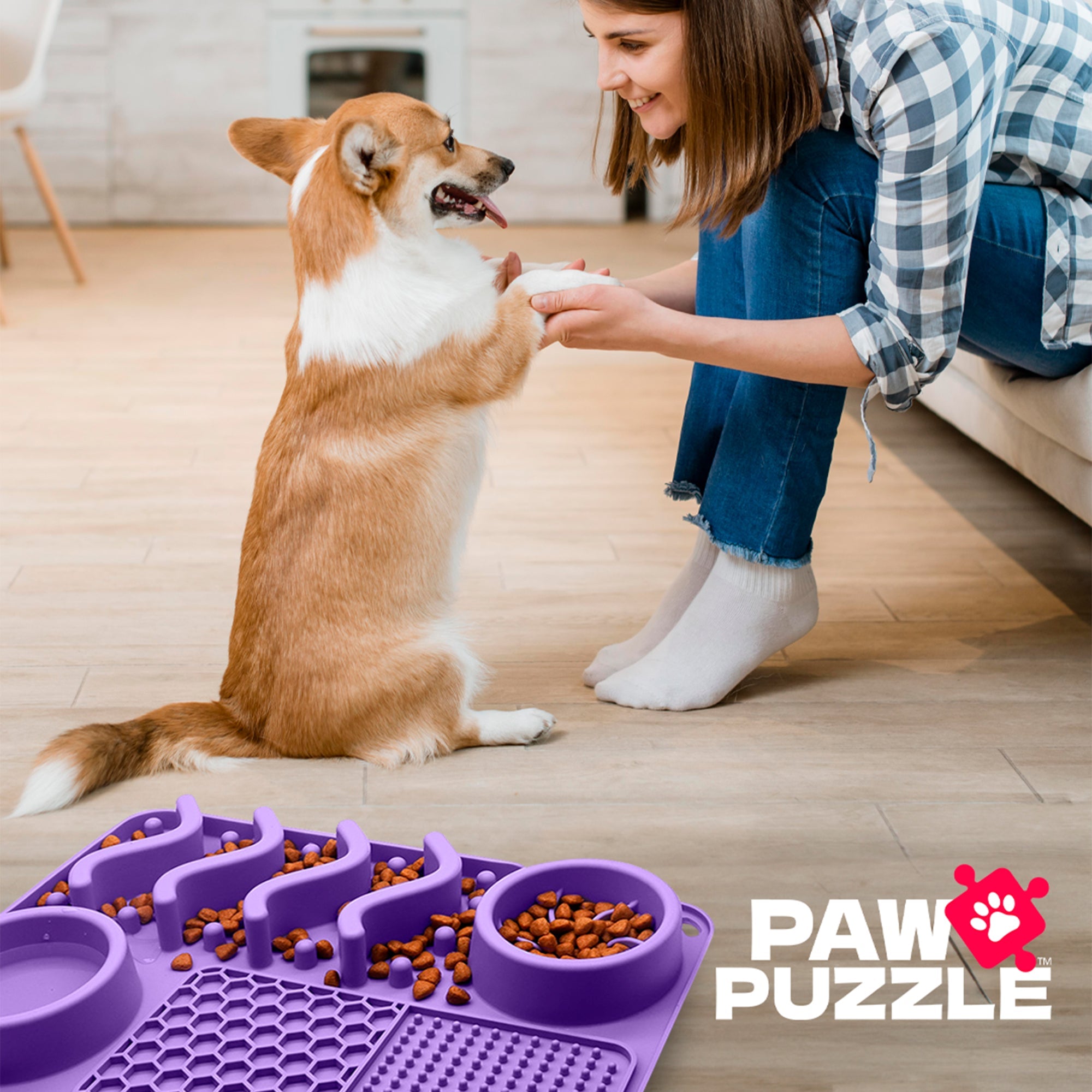 Paw Puzzle Silicone Slow Feeding Mat - Medium Purple