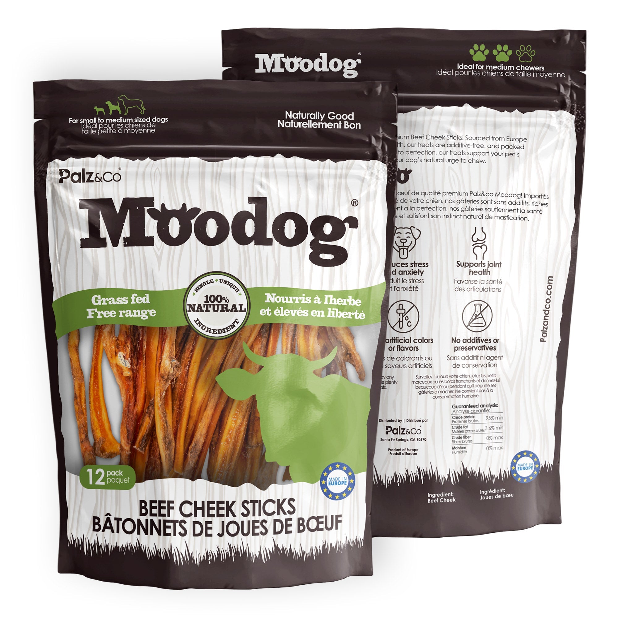 Alternate front view of MooDog Beef Cheek Stick Chews, 12-pack Wholesale