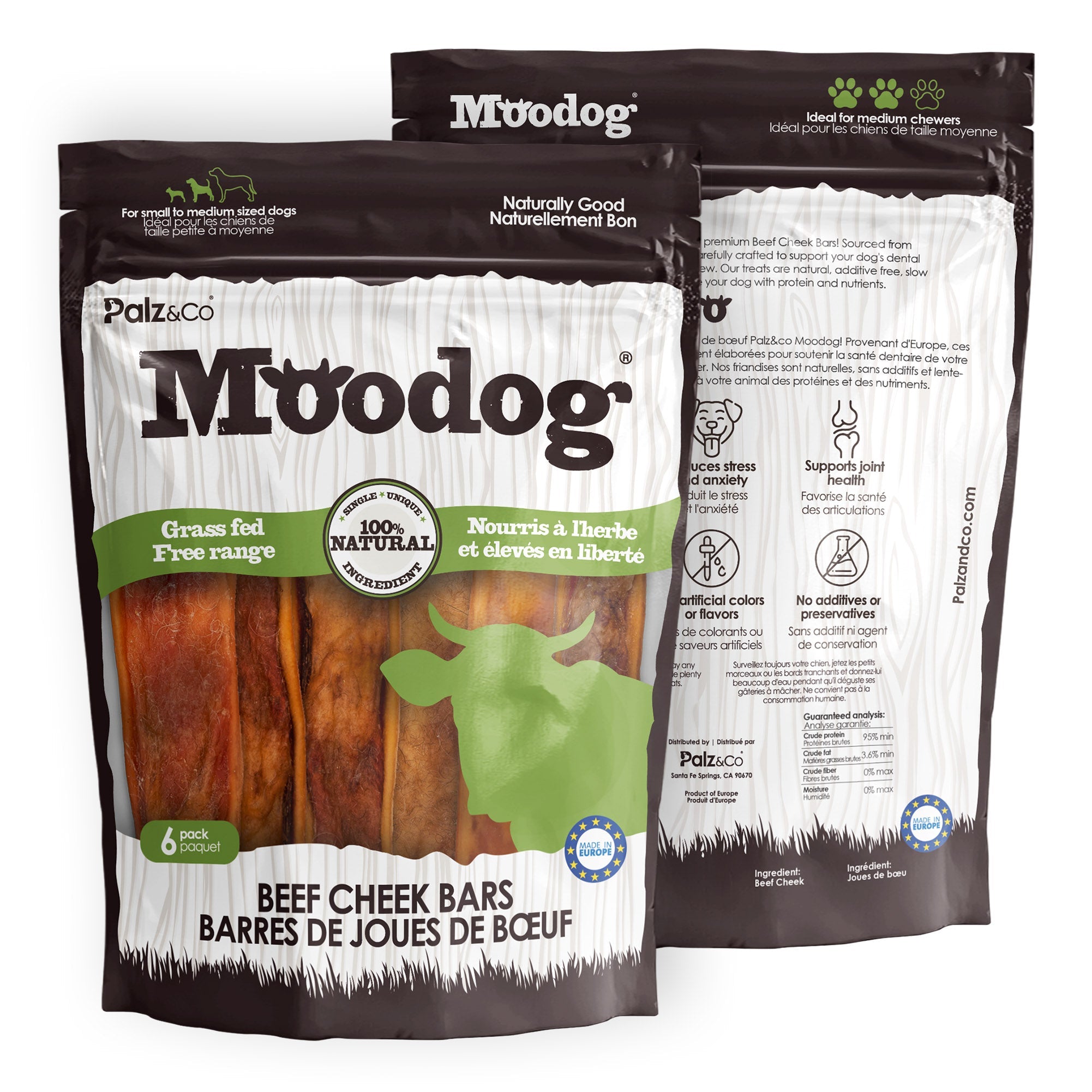 Alternate front view of MooDog Beef Cheek Strips Bars, 6-pack Wholesale