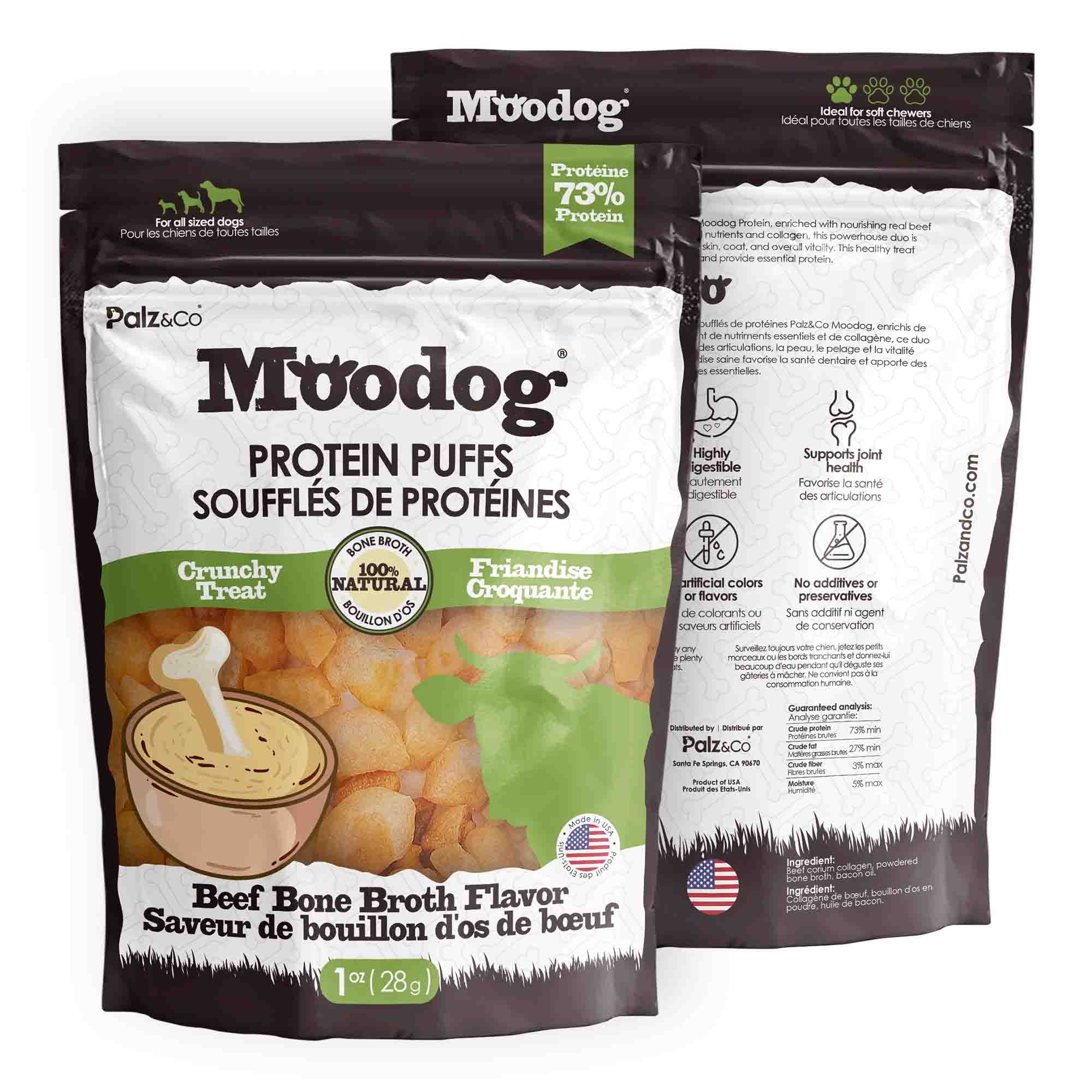 Alternate front view of MooDog Protein Puffs Bone Broth, Wholesale