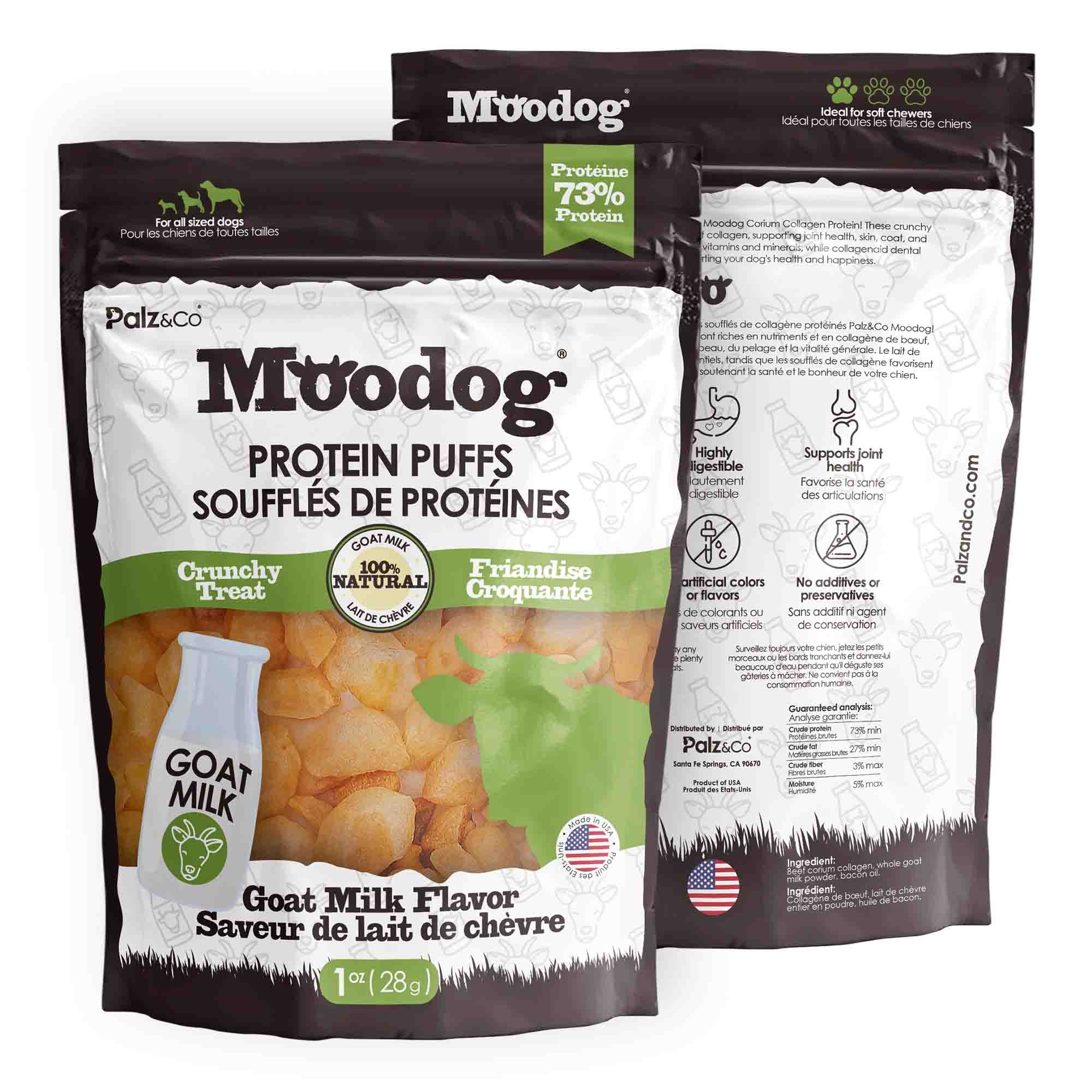 Alternate front view of MooDog Protein Puffs Goat Milk, Wholesale