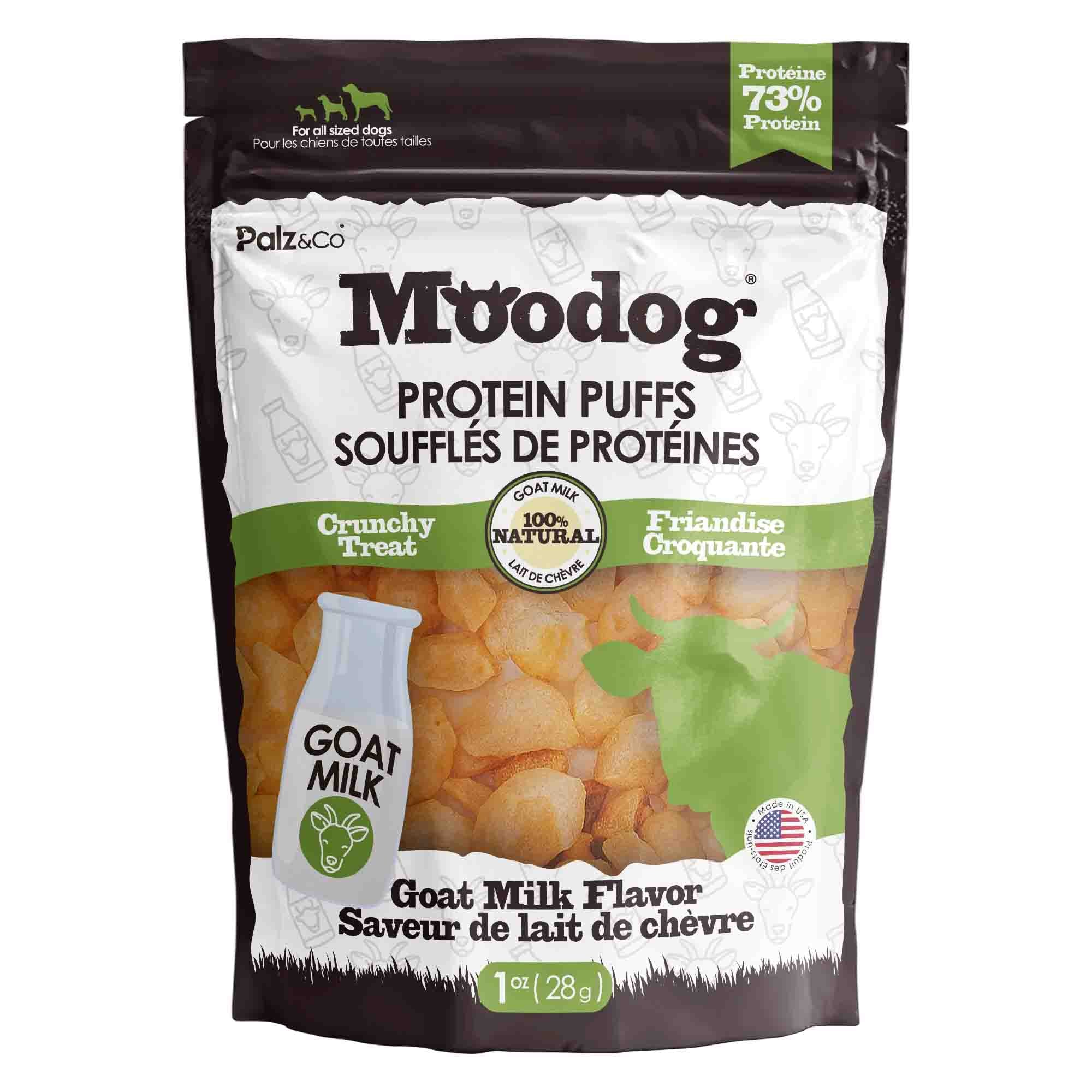 Front view of MooDog Protein Puffs Goat Milk, Wholesale