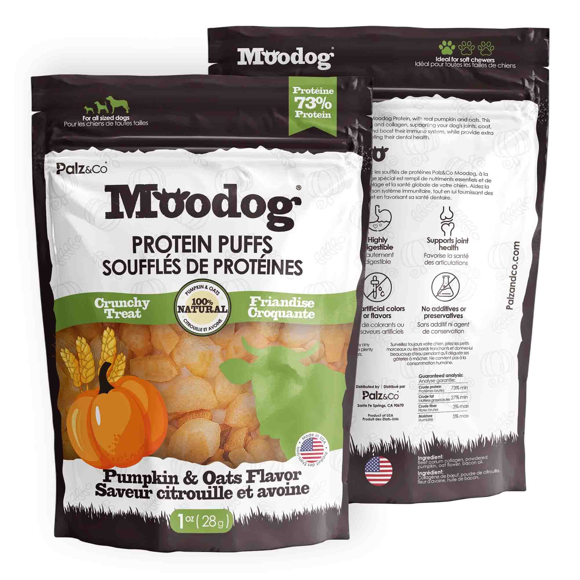 Alternate front view of MooDog Protein Puffs Pumpkin Oatmeal, Wholesale