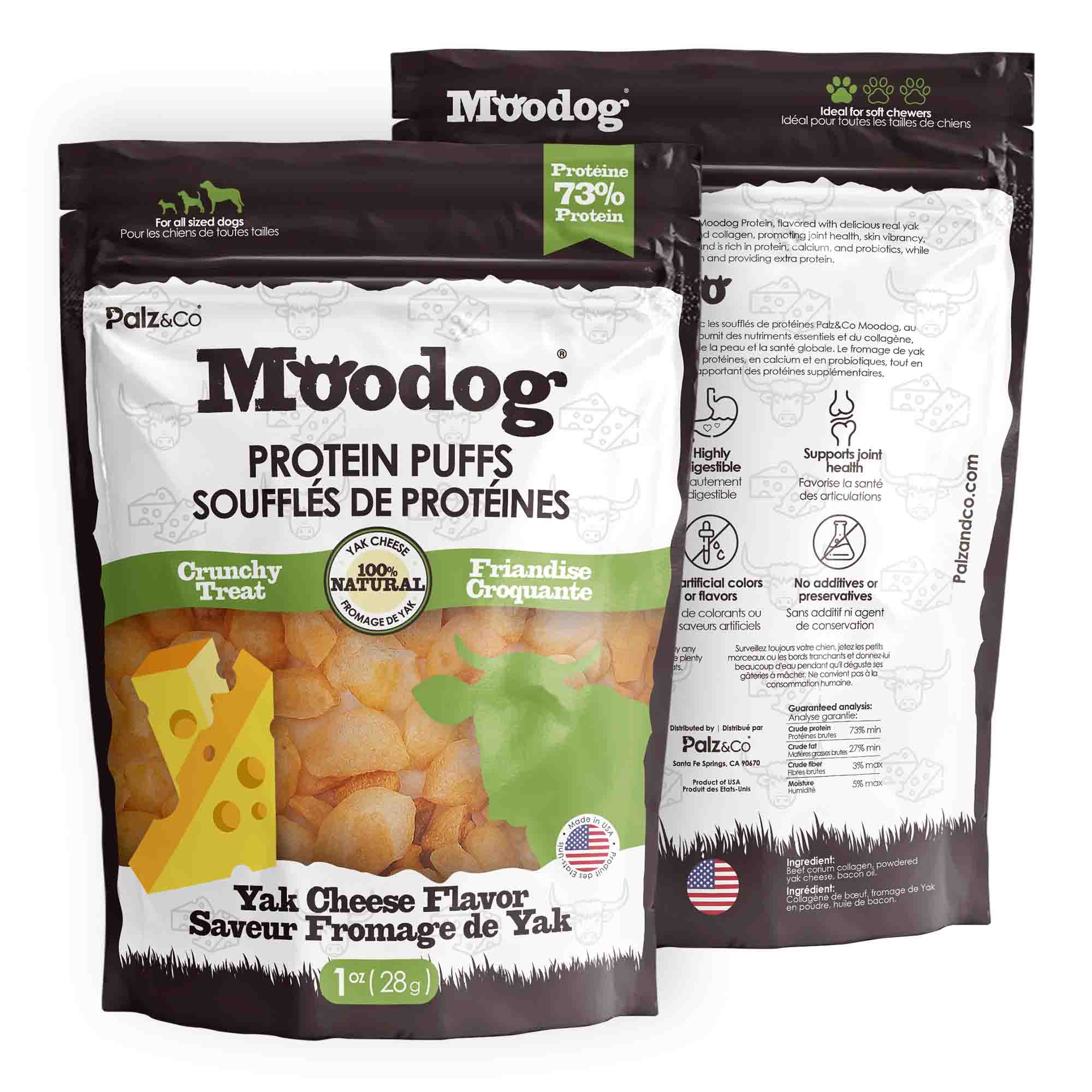 Alternate front view of MooDog Protein Puffs Yak Cheese, Wholesale