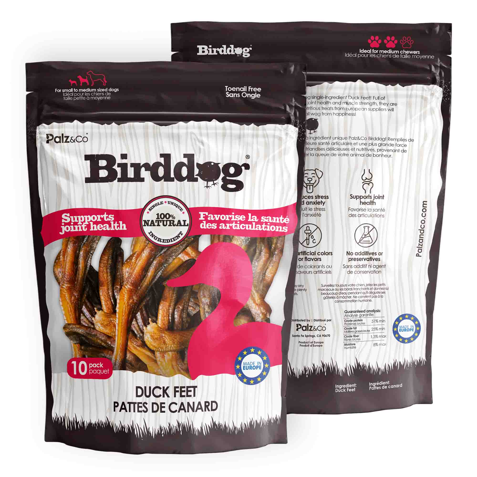 Alternate front view of Palz & Co BirdDog Duck Feet Chews, 10-pack Wholesale