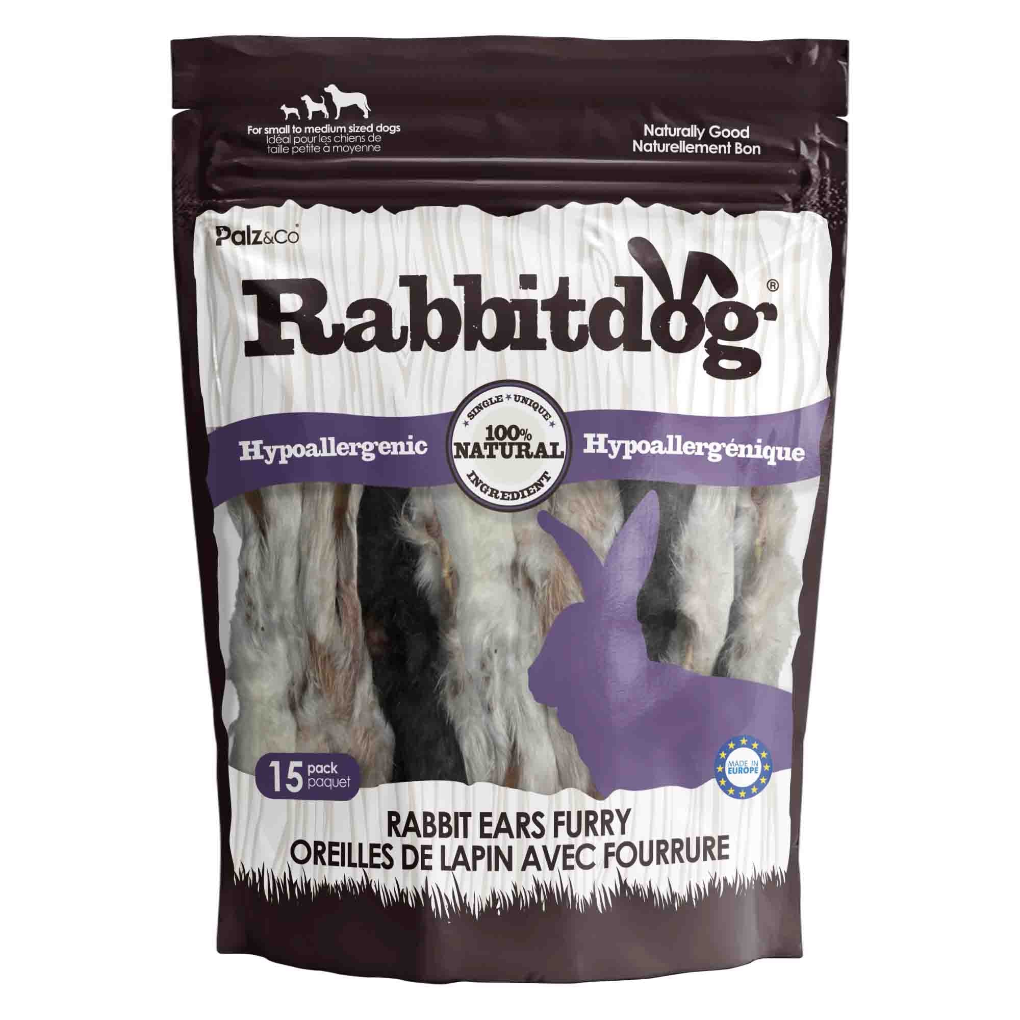 Front view of Palz & Co RabbitDog Rabbit Ear Chew Treats, 15 Pack (Furry) Wholesale