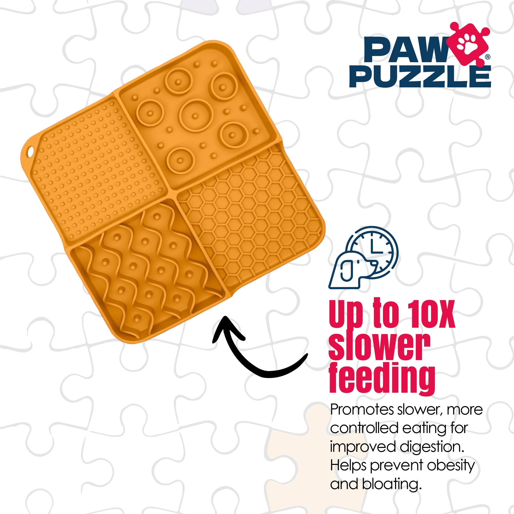 Paw Puzzle Silicone Slow Feeding Mat - Small Orange Secondary image
